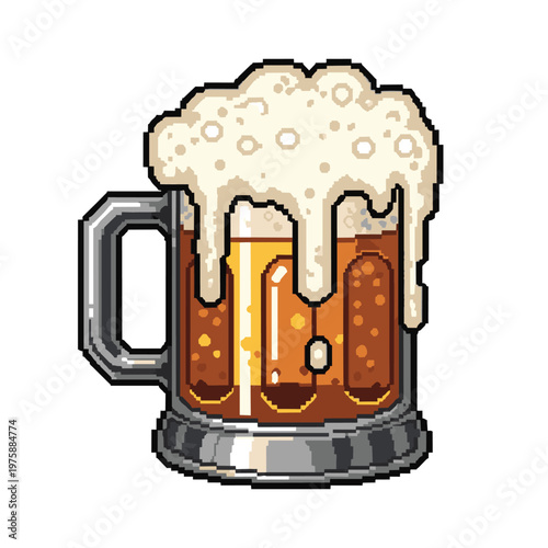 A pixel art beer mug glass foam drink beverage alcohol ale for a party