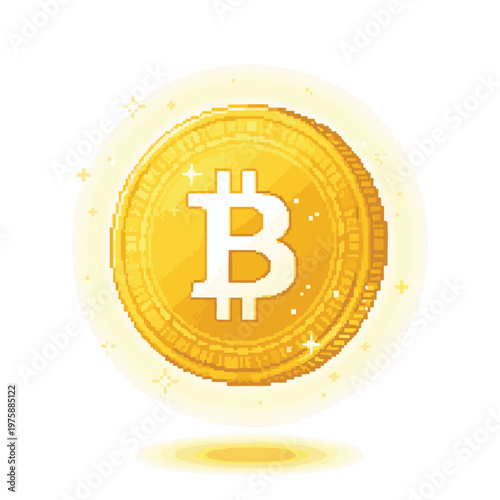 A pixel art bitcoin crypto cryptocurrency coin gold golden money finance and investment