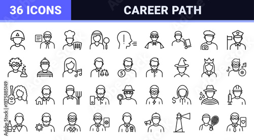 Professional avatars and career line icon set for web design