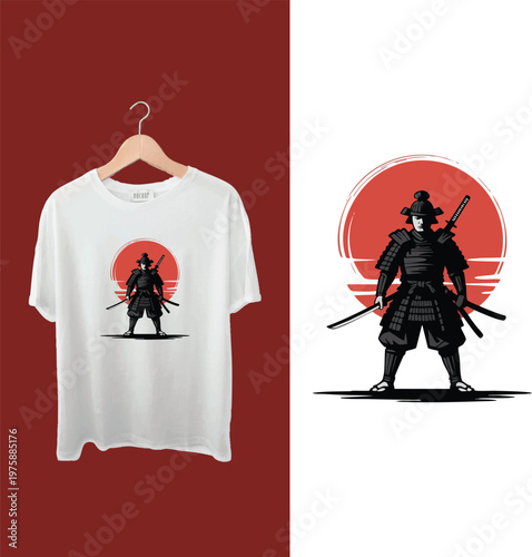 Samurai Warrior Vector Illustration for T-Shirt Design, Apparel and Print-on-Demand