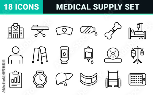 Healthcare and medical icons set in minimalist line art style