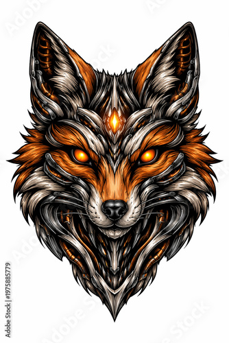 Vector Illustration of Biomechanical Style Tattoo of Fox