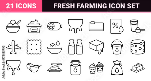 Dairy and milk production outline icons set