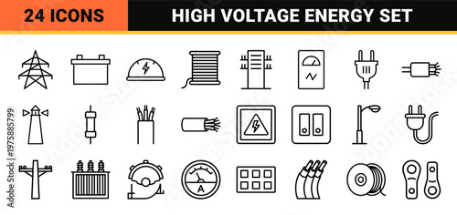 Minimalist electricity and power engineering outline icons