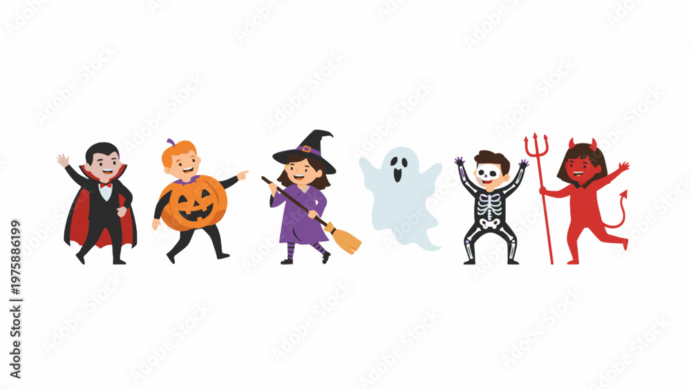 Fototapeta premium Halloween Kids Costume Set Isolated on White Background