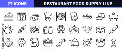 Minimalist food and restaurant thin line icon set