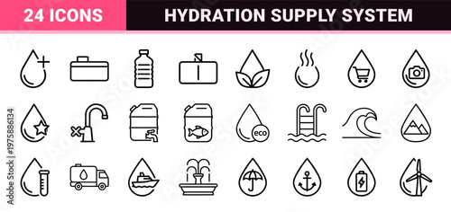 Minimalist water and hydration outline icons