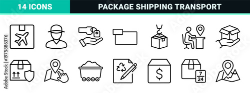 Global logistics and shipping line icon set for transport industry