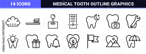 Minimalist dental healthcare and stomatology outline icon set