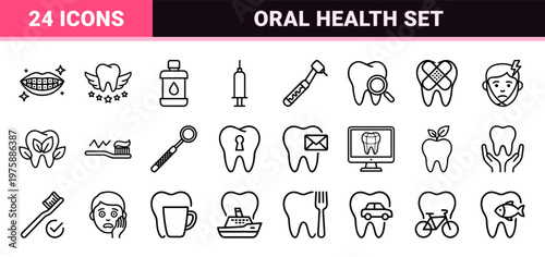 Minimalist dental care icon set for dentistry and oral hygiene