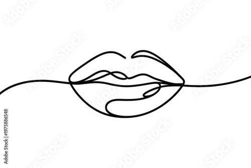 Minimalist line art depicts a pair of softly parted lips