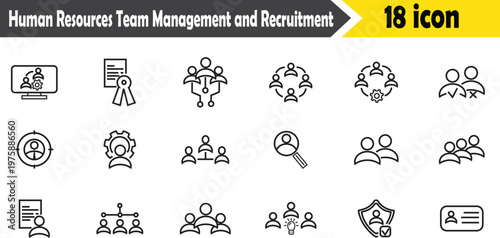 Human Resources Team Management and Recruitment Line Icons Set