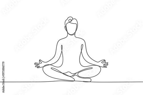Minimalist single line drawing of a person in lotus yoga position