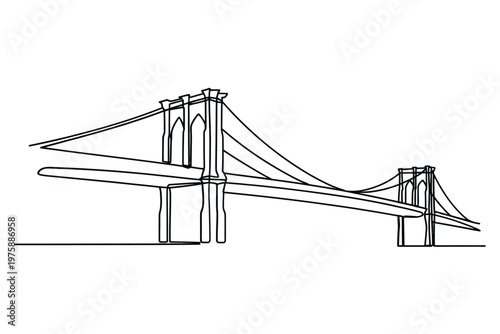 Minimalist line drawing of the brooklyn bridge in a continuous style