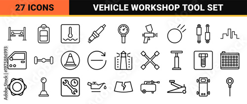 Car repair and auto service minimalist outline icon set