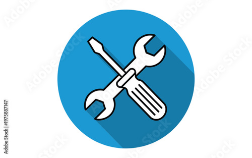 Tools icon featuring a screwdriver and wrench crossing on a blue circle