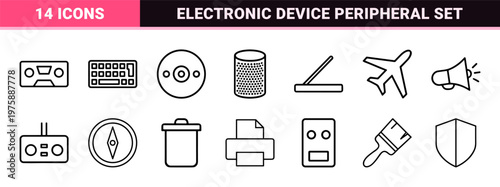 Minimalist electronics and hardware outline icon set
