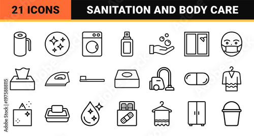 Minimalist hygiene and personal care outline icon set