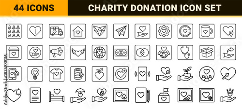 Charity and volunteer minimalist outline icon set