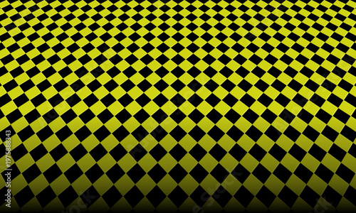 Seamless yellow and black checkered pattern with a receding perspective floor optical illusion