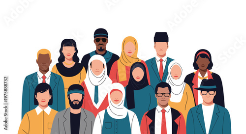 Large group of diverse people from various cultures and ethnicities standing together as a symbol of global unity.