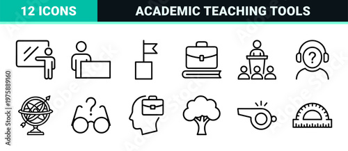 Minimalist education and school teaching icon set in outline style