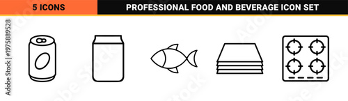 Culinary and restaurant outline icons for food service apps.