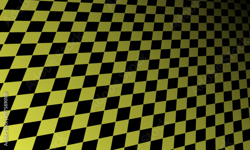 Seamless yellow and black checkered pattern with a receding perspective floor optical illusion