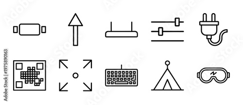 Computer parts and hardware minimalist outline icons