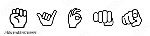 Minimalist hand gesture line icon set for interface design