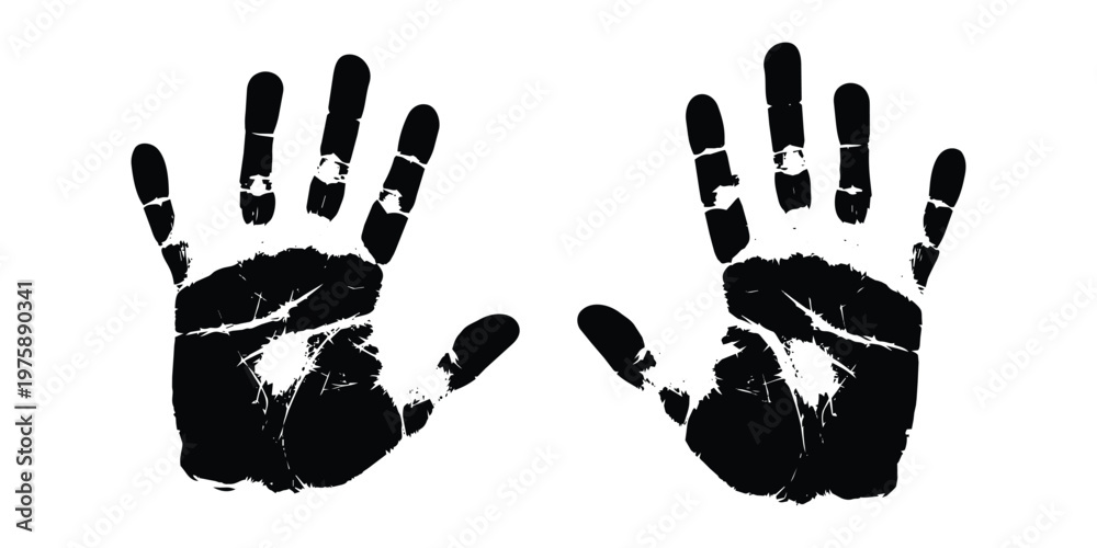 Fototapeta premium handprint silhouette set with inked palm texture vector illustration