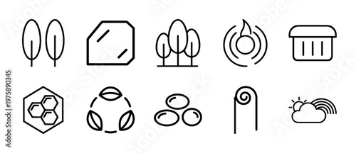 Nature and weather thin line icons set for environmental design
