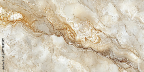 Beige Marble Background with Horizontal Vein Flow. Realistic Marble Texture with Natural Wave Effect. 