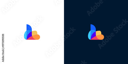 Colorful abstract cloud logo design, modern digital art concept with blended colors and fluid shapes on white and dark backgrounds