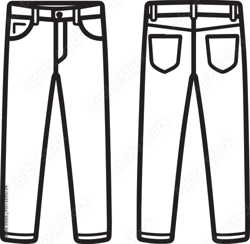 Classic Denim Jeans Outline - Front and Back Views 