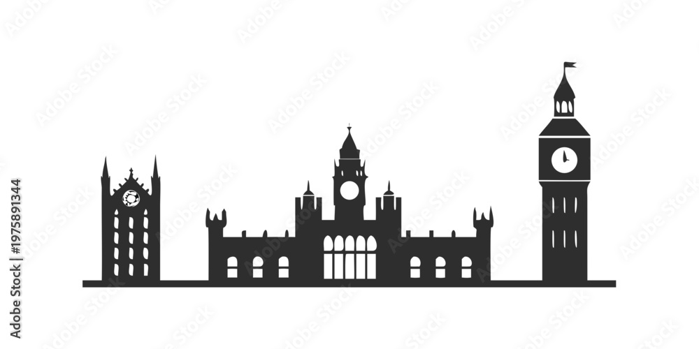 Fototapeta premium Silhouette of famous London landmarks, monochrome design, skyline concept