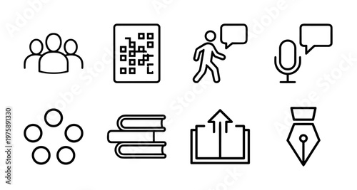 Minimalist language and translation line icons set
