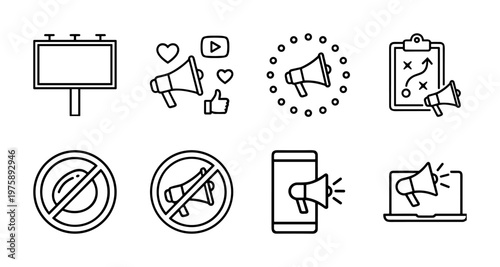 Marketing and advertising line icon collection in minimalist style