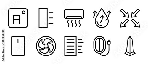 Air conditioning and HVAC system minimalist line icons