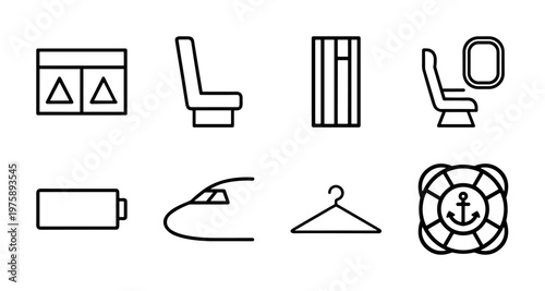 Aviation and airport services minimalist outline icons set