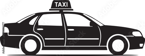 A black silhouette of a taxi car with sign on top drives on road