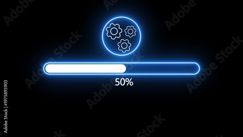 Vibrant Neon Loading bar downloading bar loading screen pixelated progress animation Loading Transfer Download 0-100%. Neon loading bar cyberpunk style