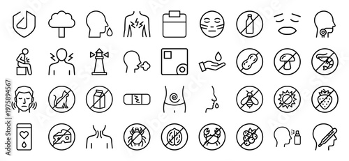 Medical allergy and food intolerance outline icon set