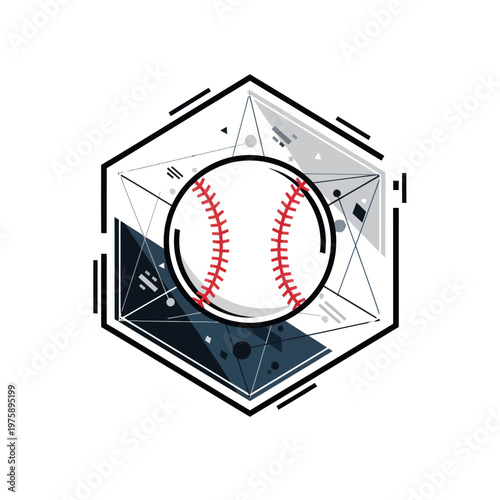 Baseball inside a geometric abstract hexagon shape.