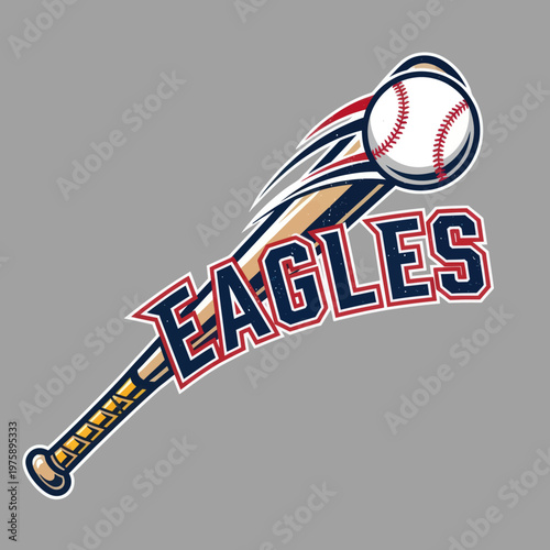 Baseball Bat and Ball with Eagles Text.