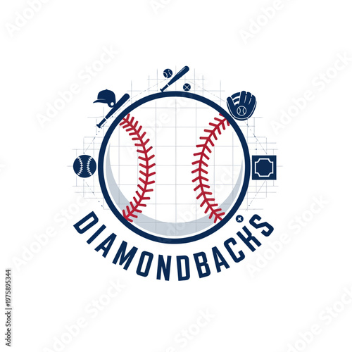 Baseball Diamondbacks Team Logo with Equipment.