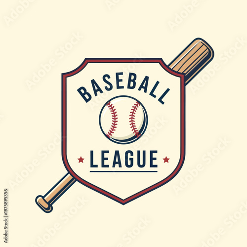 Baseball League Emblem with Bat and Ball.