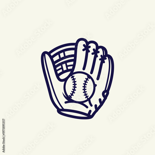 Simple Line Drawing of a Baseball and Glove.