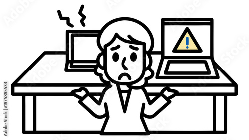 A frustrated businesswoman experiencing technical difficulties with her computers