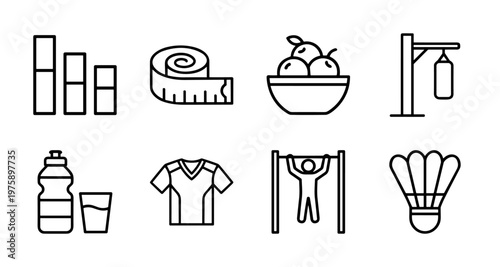 Fitness and sports minimalist line icons set